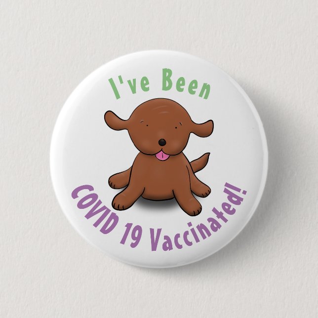 Cute happy puppy dog cartoon illustration 6 cm round badge (Front)