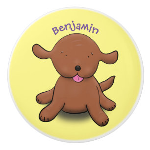 Cute happy puppy dog cartoon illustration ceramic knob