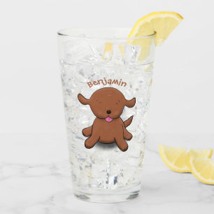 Cute happy puppy dog cartoon illustration glass