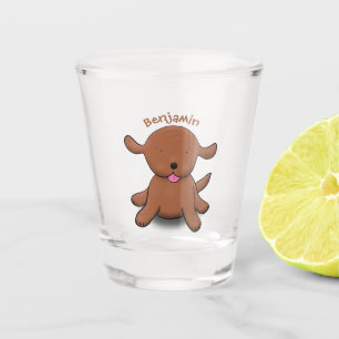 Cute happy puppy dog cartoon illustration shot glass