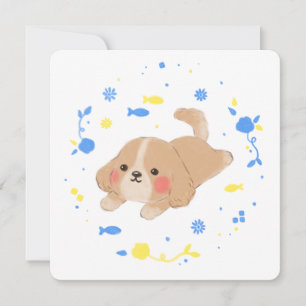 Cute Happy Puppy Illustration Card
