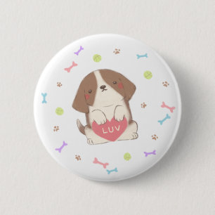 Cute Happy Puppy with LUV Illustration 6 Cm Round Badge