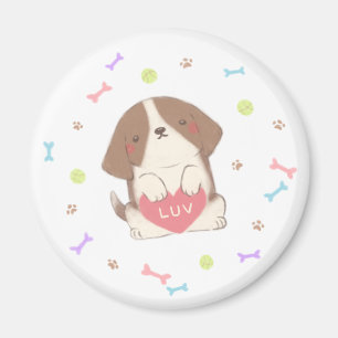 Cute Happy Puppy with LUV Illustration Magnet