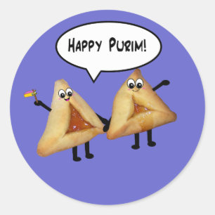 Cute Happy Purim Hamantaschen Classic Round Sticker