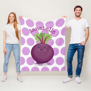 Cute happy purple beet cartoon illustration fleece blanket
