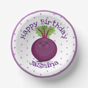Cute happy purple beet cartoon illustration paper plate