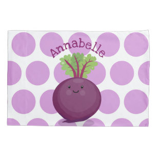 Cute happy purple beet cartoon illustration pillowcase