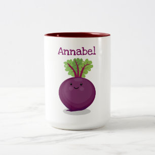 Cute happy purple beet cartoon illustration Two-Tone coffee mug