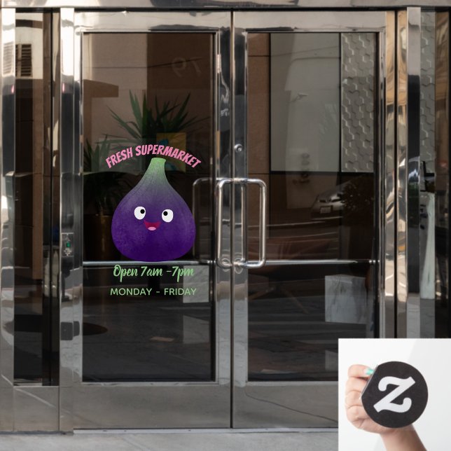 Cute happy purple fig fruit cartoon (Office Door)