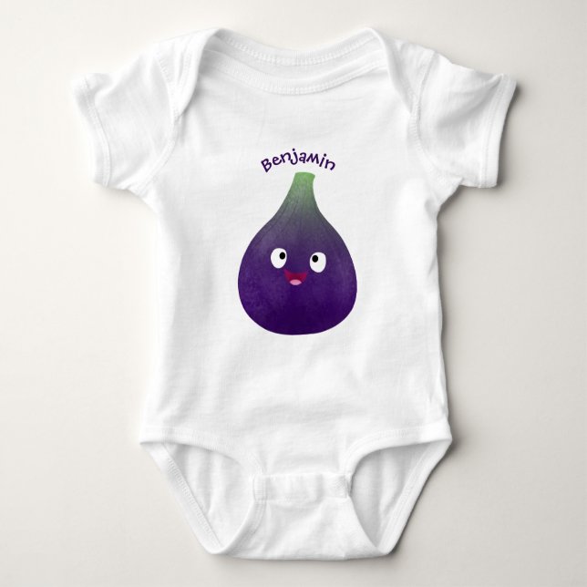 Cute happy purple fig fruit cartoon baby bodysuit (Front)