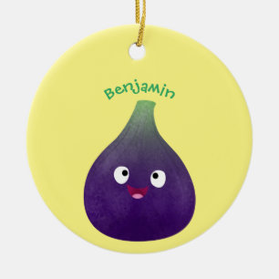 Cute happy purple fig fruit cartoon ceramic ornament