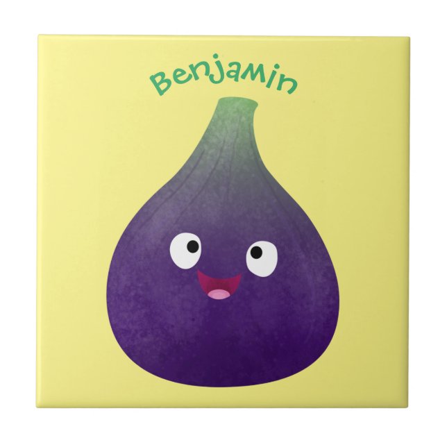 Cute happy purple fig fruit cartoon ceramic tile (Front)