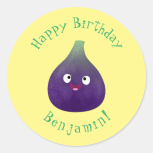 Cute happy purple fig fruit cartoon classic round sticker