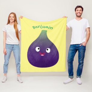 Cute happy purple fig fruit cartoon fleece blanket