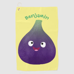 Cute happy purple fig fruit cartoon  golf towel