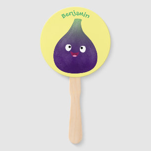 Cute happy purple fig fruit cartoon hand fan