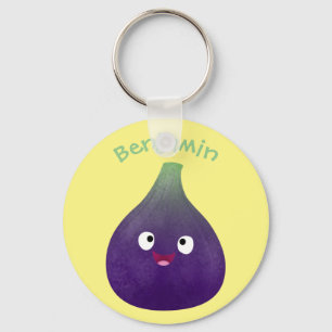 Cute happy purple fig fruit cartoon key ring