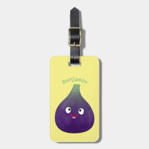 Cute happy purple fig fruit cartoon luggage tag