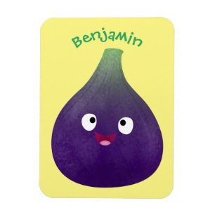 Cute happy purple fig fruit cartoon magnet