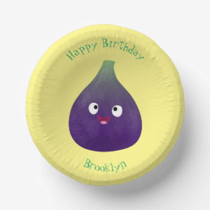 Cute happy purple fig fruit cartoon  paper plate