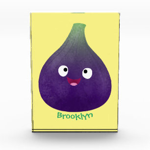 Cute happy purple fig fruit cartoon photo block