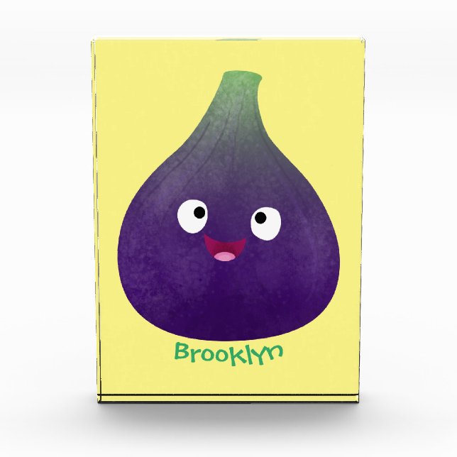 Cute happy purple fig fruit cartoon photo block (Front)