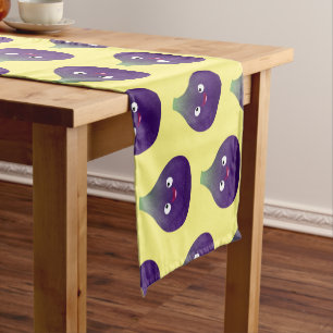 Cute happy purple fig fruit cartoon short table runner