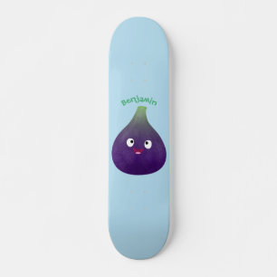 Cute happy purple fig fruit cartoon skateboard