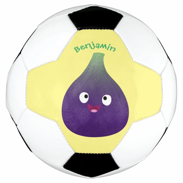 Cute happy purple fig fruit cartoon soccer ball (Front)