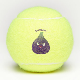 Cute happy purple fig fruit cartoon tennis balls