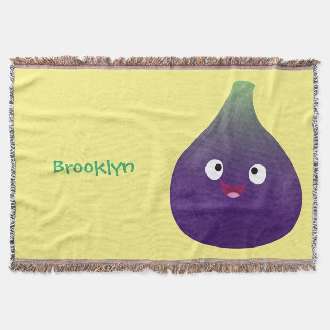 Cute happy purple fig fruit cartoon throw blanket (Front)