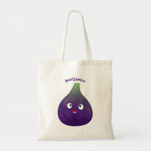 Cute happy purple fig fruit cartoon tote bag