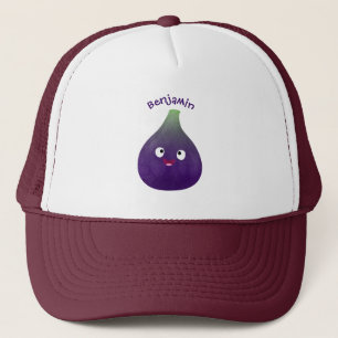 Cute happy purple fig fruit cartoon  trucker hat