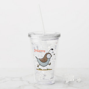 Cute happy quail cartoon illustration acrylic tumbler