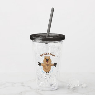 Cute happy quokka cartoon illustration acrylic tumbler
