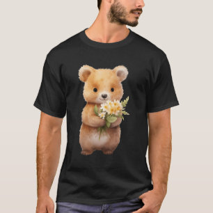 Cute Happy Quokka With Flowers Design T-Shirt