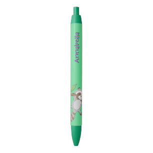 Cute happy raccoon baby cartoon illustration black ink pen