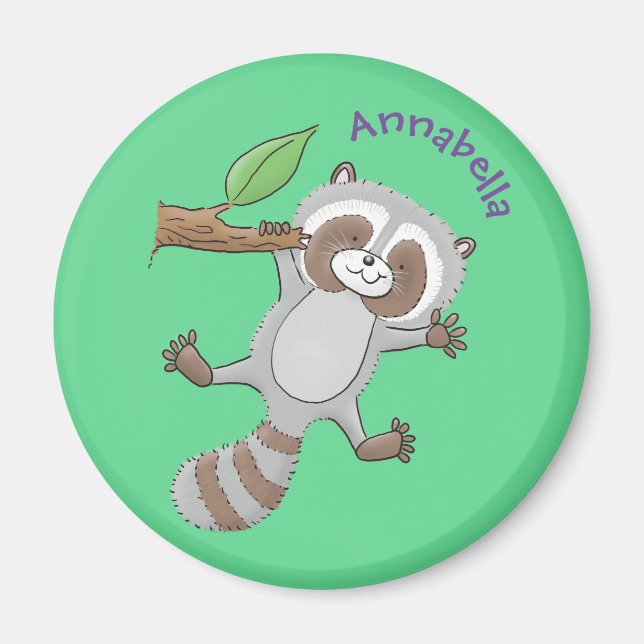 Cute happy raccoon baby cartoon illustration magnet (Front)