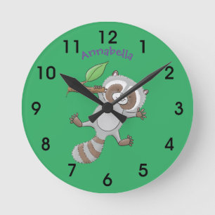 Cute happy raccoon baby cartoon illustration round clock