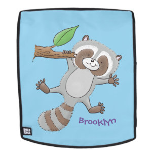Cute happy racoon baby cartoon illustration backpack