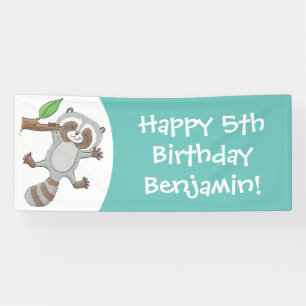 Cute happy racoon baby cartoon illustration banner