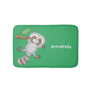 Cute happy racoon baby cartoon illustration bath mat