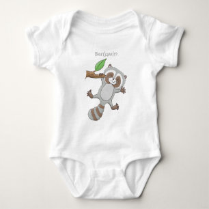 Cute happy racoon baby cartoon illustration bodysuit