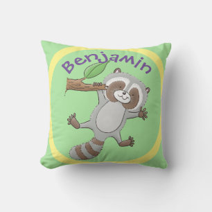 Cute happy racoon baby cartoon illustration cushion