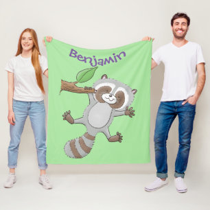 Cute happy racoon baby cartoon illustration fleece blanket
