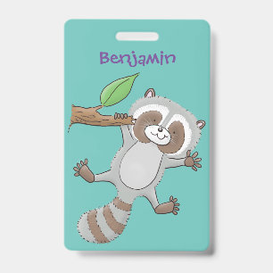 Cute happy racoon baby cartoon illustration ID badge