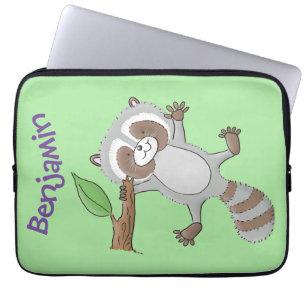 Cute happy racoon baby cartoon illustration laptop sleeve