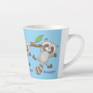 Cute happy racoon baby cartoon illustration latte mug