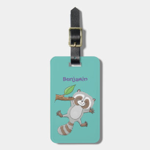Cute happy racoon baby cartoon illustration luggage tag