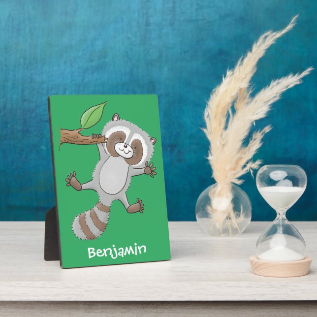 Cute happy racoon baby cartoon illustration plaque (Side)